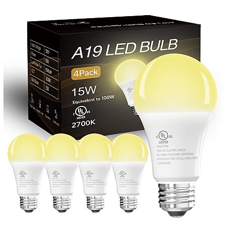 dalattin A19 LED Bulbs Soft Warm 2700K, 4-Pack - 2 for $9.49 (8 bulbs total)