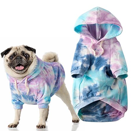 Pet Passion Rocky II - The Extra Plush Comfy Hoodie, Organic Cotton and Recycled Poly Dog Hoodie Pet Coat Sweater for Small, Medium, Large Dogs​​, Purple Tie Dye $12.34