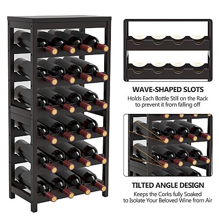 24-Bottle WRONWA Freestanding Bamboo Wine Rack Shelf w/ Table Top (Dark Brown) $22.39 + Free Shipping w/ Prime or on $35+