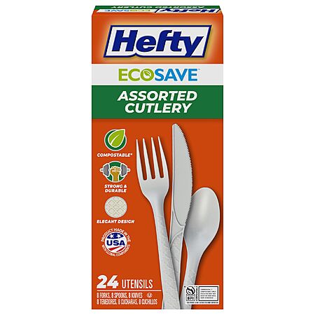 24-Count Hefty ECOSAVE Compostable Assorted Cutlery Set $2.55 w/ S&S + Free Shipping w/ Prime or on orders over $35