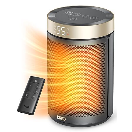$35.16: DREO Space Heater, Portable Electric Heaters, Thermostat and Remote, 1500W PTC Ceramic Fast Safety Heat, Gold