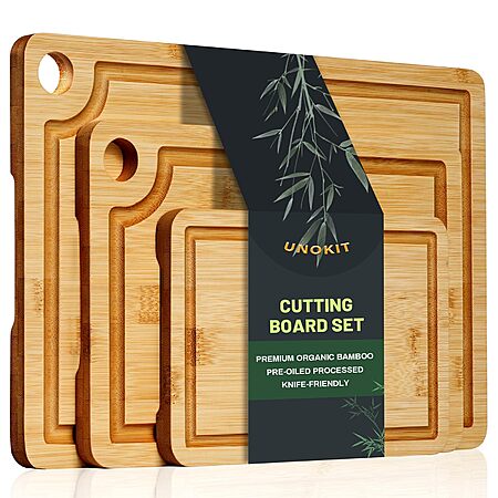 $13.99: Unokit 3PCS Bamboo Cutting Boards Set (14.6"×9.8", 11.8"×7.9", 9.1"×5.9")at Amazon