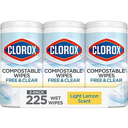 [Lightning Deal] $13.99 | 3-Pack 75-Count Clorox Free & Clear Compostable Cleaning Wipes (Light Lemon Scent) at Amazon