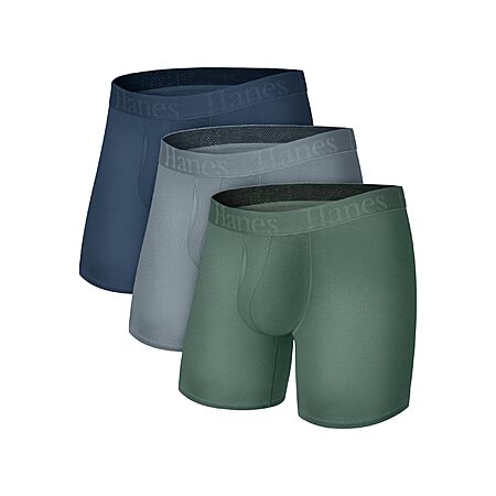 $14.99: Hanes Men's Underwear, SuperSoft Viscose from Bamboo, 3-Pack, Short or Regular-Leg Boxer Briefs, Grey/Green/Navy, SM-XXL