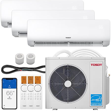 TOSOT 30,000 BTU 3 Zone Mini Split Air Conditioner with Heat Pump, 21 SEER2, 230V, 9,000 + 9,000 + 12,000 BTU, Cosmo Series $2,209.15 $2209.15
