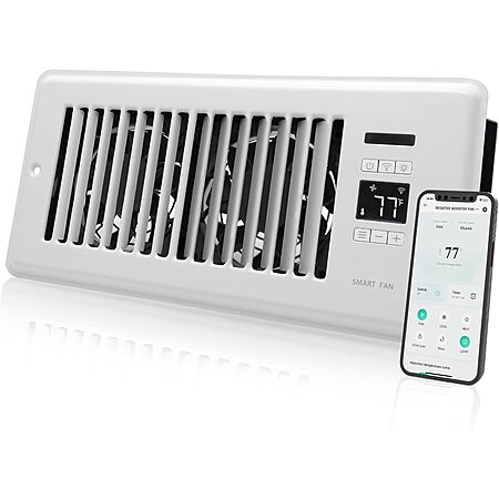 4" x 10" Smart Register Vent with Dual Intelligent Thermostat and WIFI App Control, Heating Cooling AC Vent Fan (White) $28.79